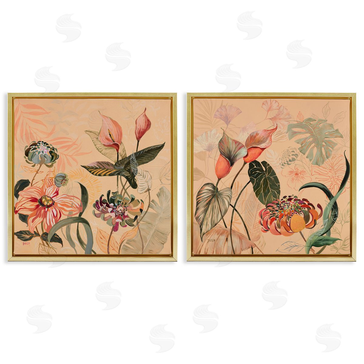 Elegant Flower Organics Gold Floating Frame Canvas Wall Art, Home Decor by Dusza