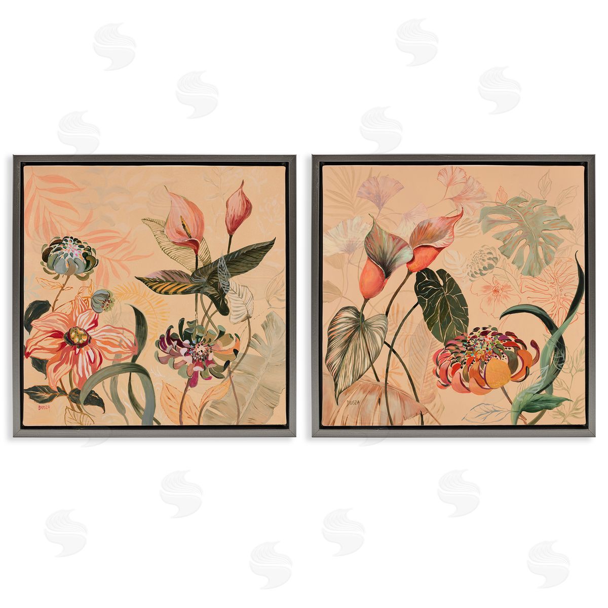 Elegant Flower Organics Grey Floating Frame Canvas Wall Art, Home Decor by Dusza