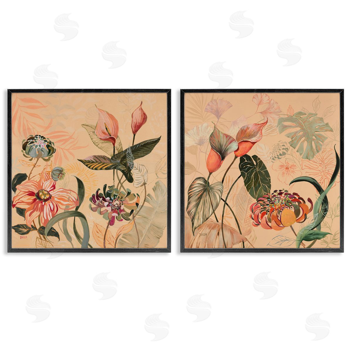 Elegant Flower Organics Black Frame Print Wall Art, Home Decor by Dusza