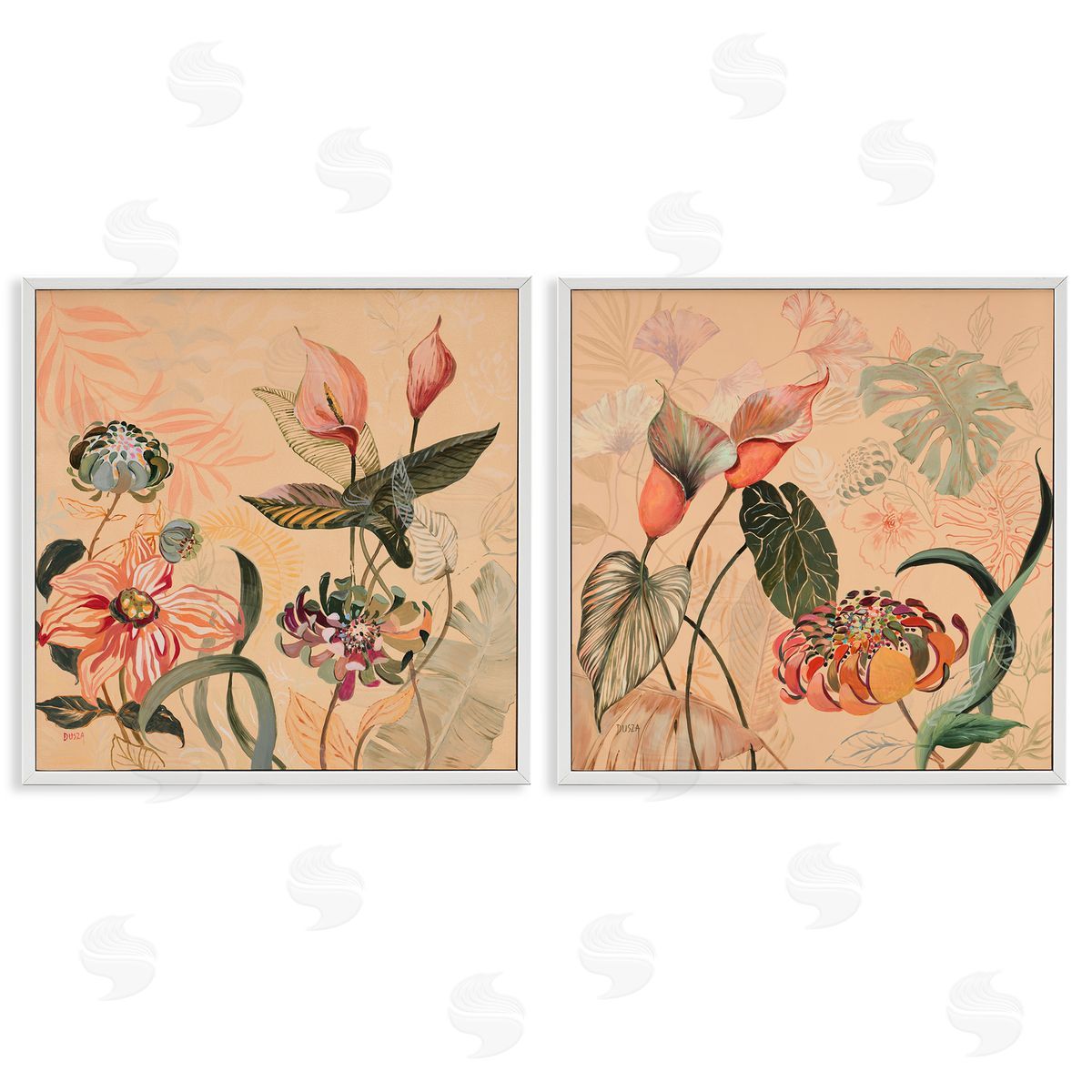 Elegant Flower Organics White Frame Print Wall Art, Home Decor by Dusza