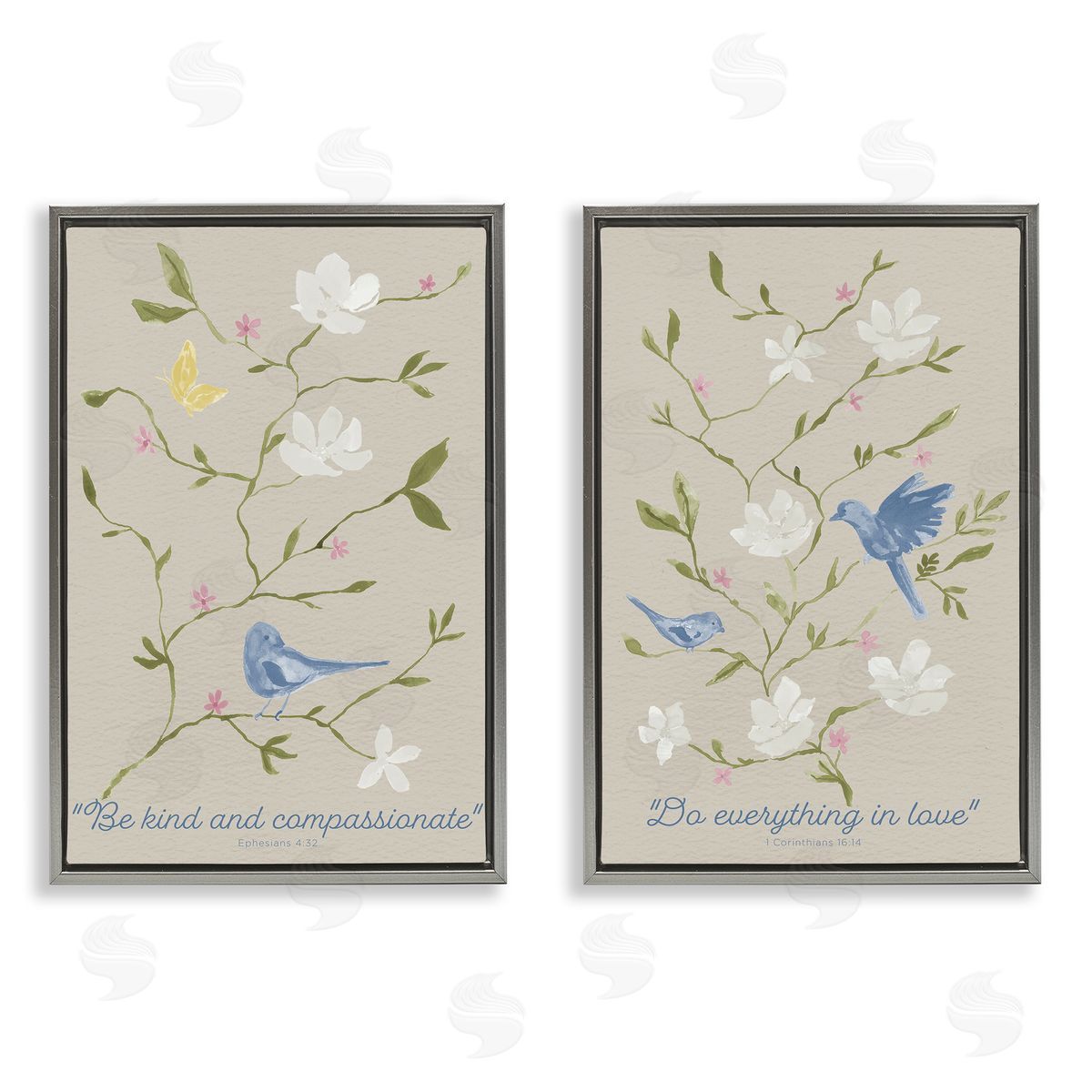 Floral Comforting Proverbs Grey Floating Frame Canvas Wall Art, Home Decor by Lucille Price