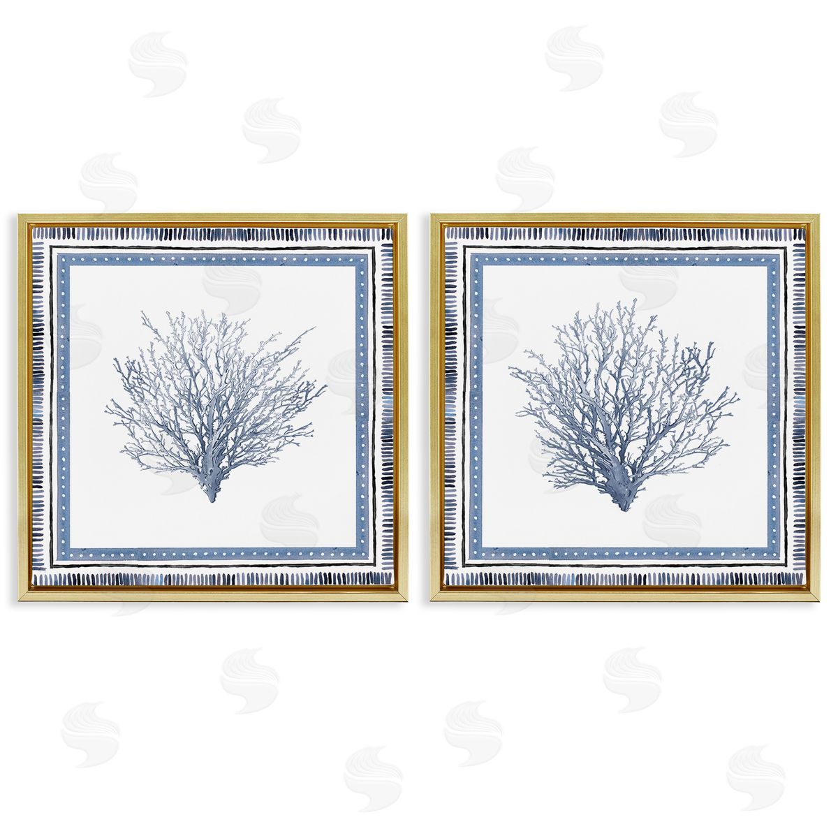 Maritime Coral Tendrils Gold Floating Frame Canvas Wall Art, Home Decor by Lanie Loreth