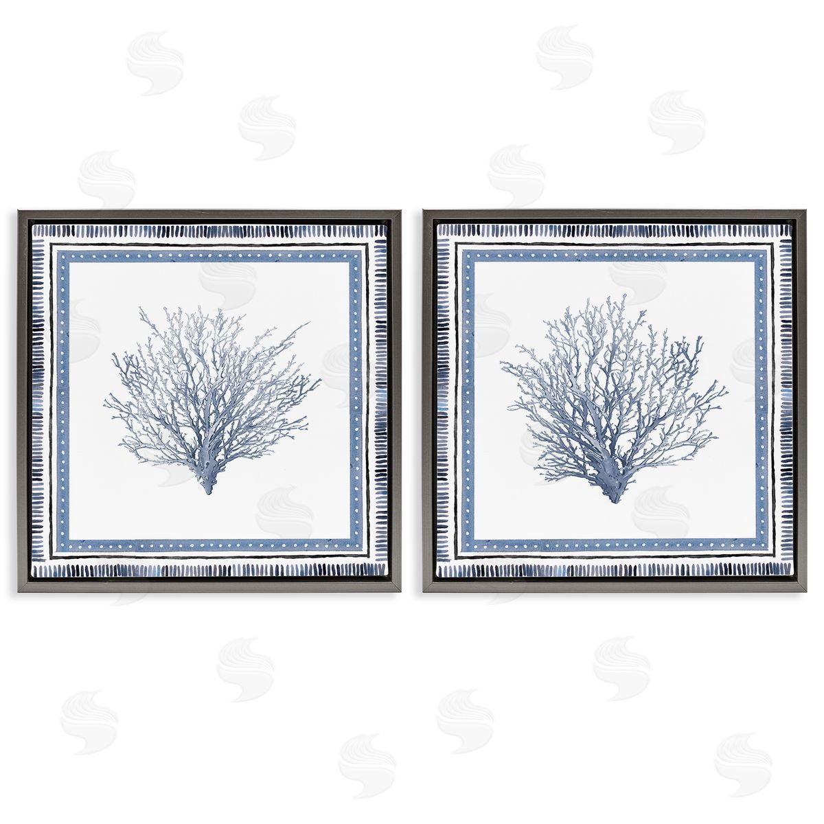 Maritime Coral Tendrils Grey Floating Frame Canvas Wall Art, Home Decor by Lanie Loreth