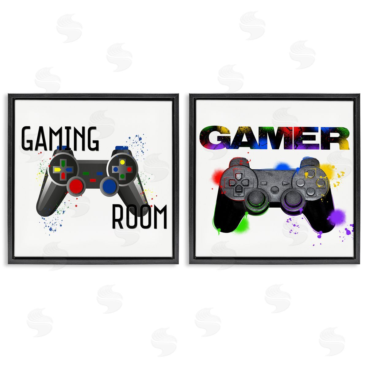Retro Gaming Room Control Black Floating Frame Canvas Wall Art, Home Decor by Kim Allen, Marcus Prime