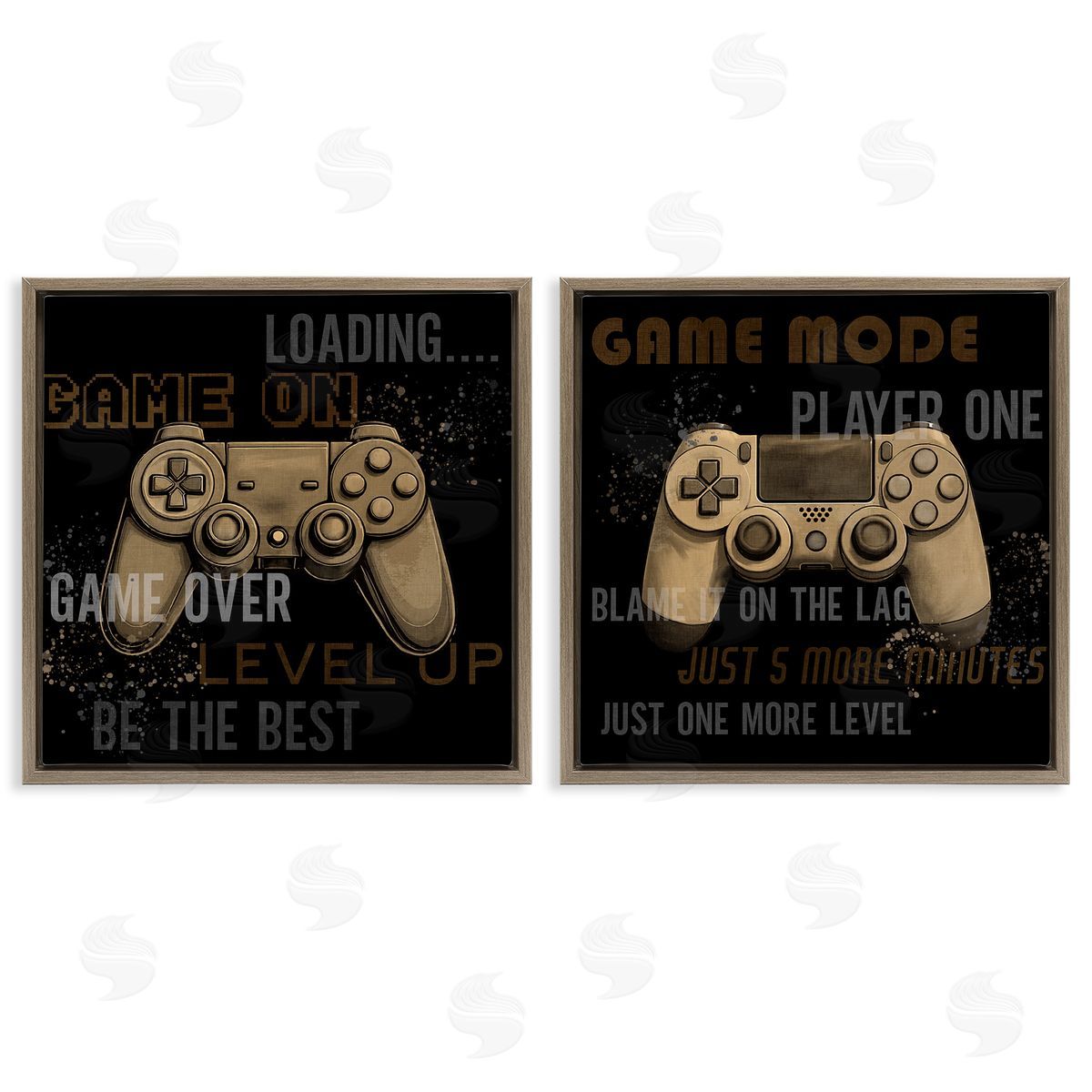 Vintage Game Controls & Phrases Brown Floating Frame Canvas Wall Art, Home Decor by Kim Allen