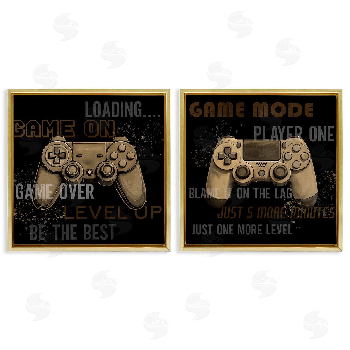 Vintage Game Controls & Phrases Gold Floating Frame Canvas Wall Art, Home Decor by Kim Allen