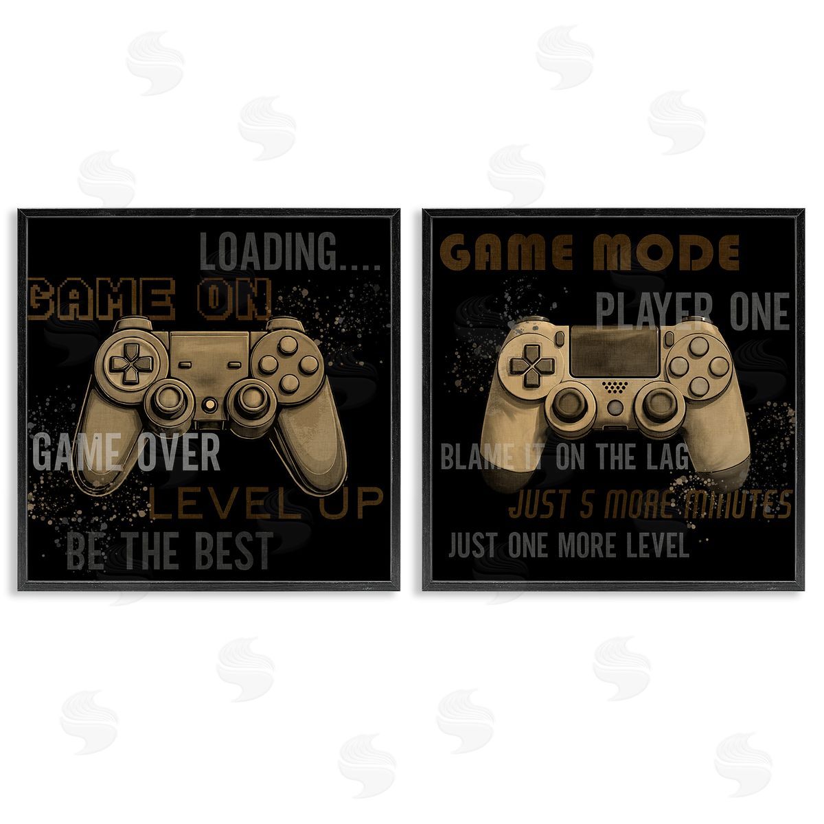 Vintage Game Controls & Phrases Black Frame Print Wall Art, Home Decor by Kim Allen