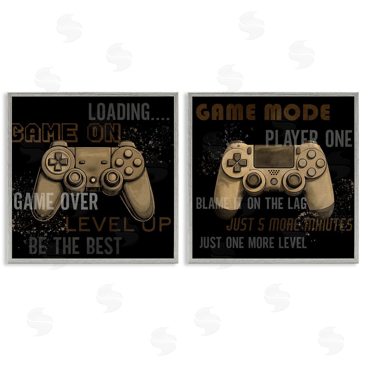 Vintage Game Controls & Phrases Grey Frame Print Wall Art, Home Decor by Kim Allen