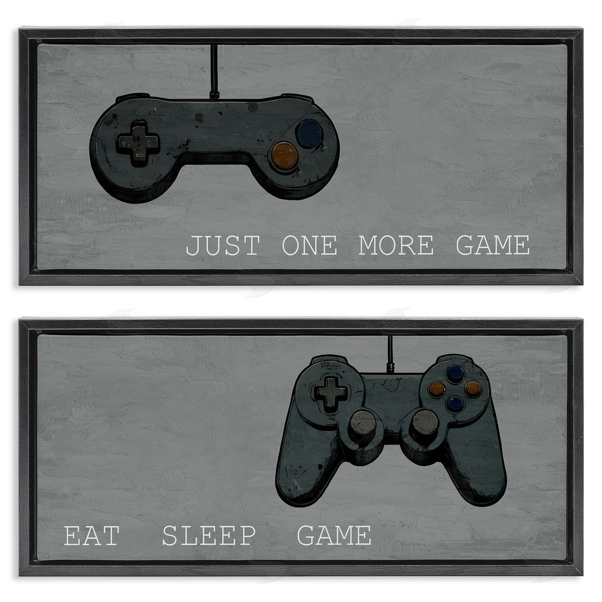 Gamer Phrases on Grey Black Floating Frame Canvas Wall Art, Home Decor by Kim Allen