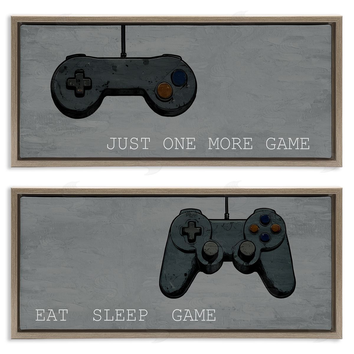 Gamer Phrases on Grey Brown Floating Frame Canvas Wall Art, Home Decor by Kim Allen