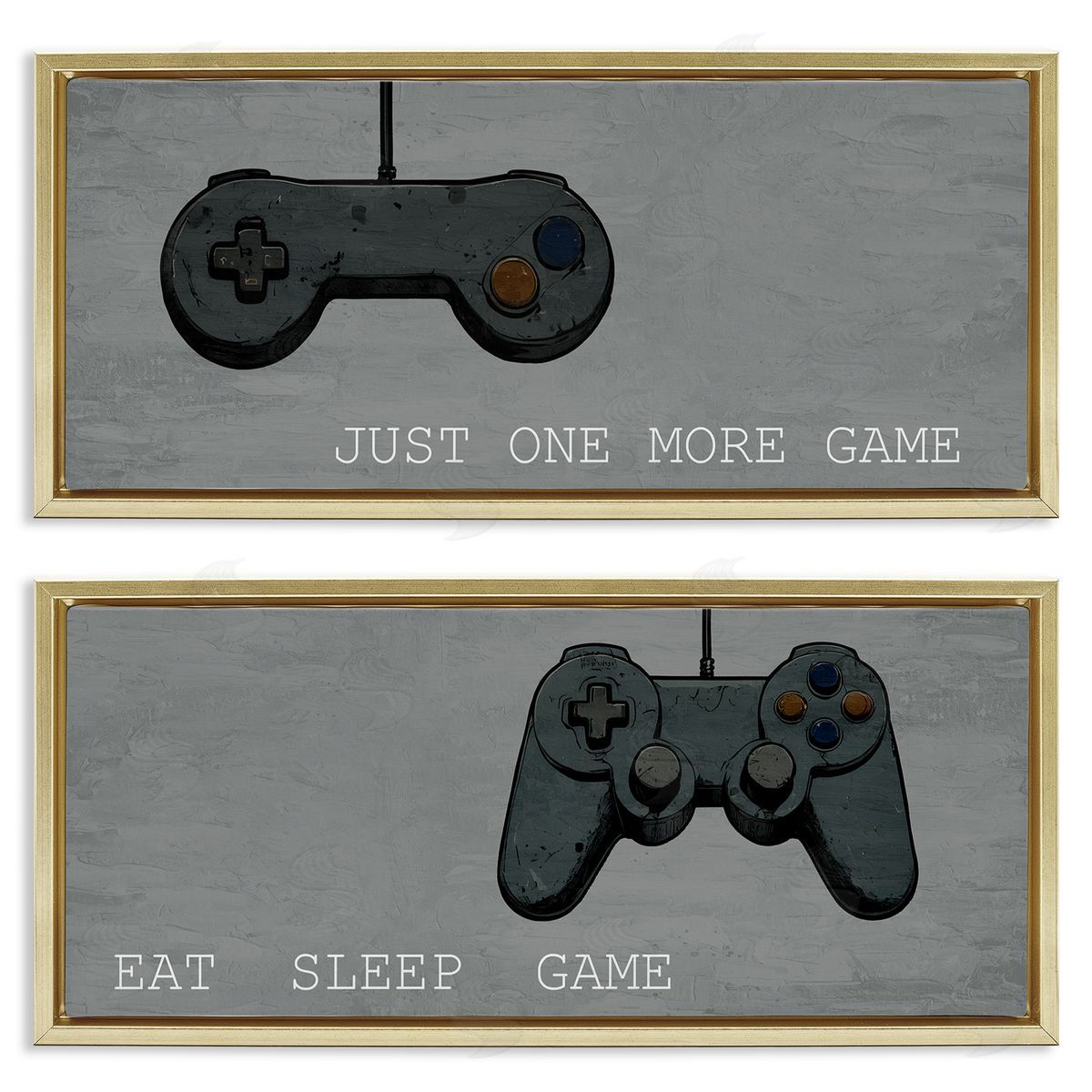 Gamer Phrases on Grey Gold Floating Frame Canvas Wall Art, Home Decor by Kim Allen
