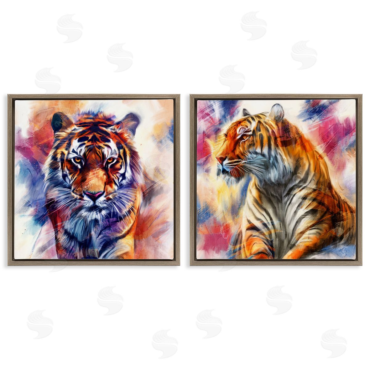In The Wild Fierce Tiger Brown Floating Frame Canvas Wall Art, Home Decor by Kim Allen