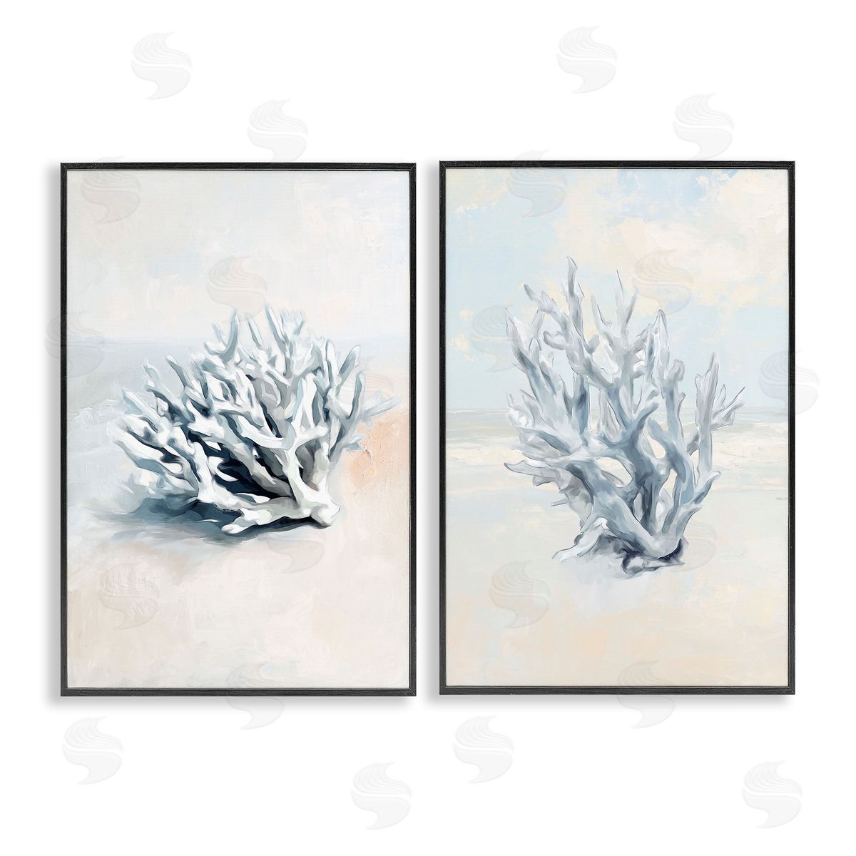 Faded White Coral Branches Black Frame Print Wall Art, Home Decor by Ramona Murdock