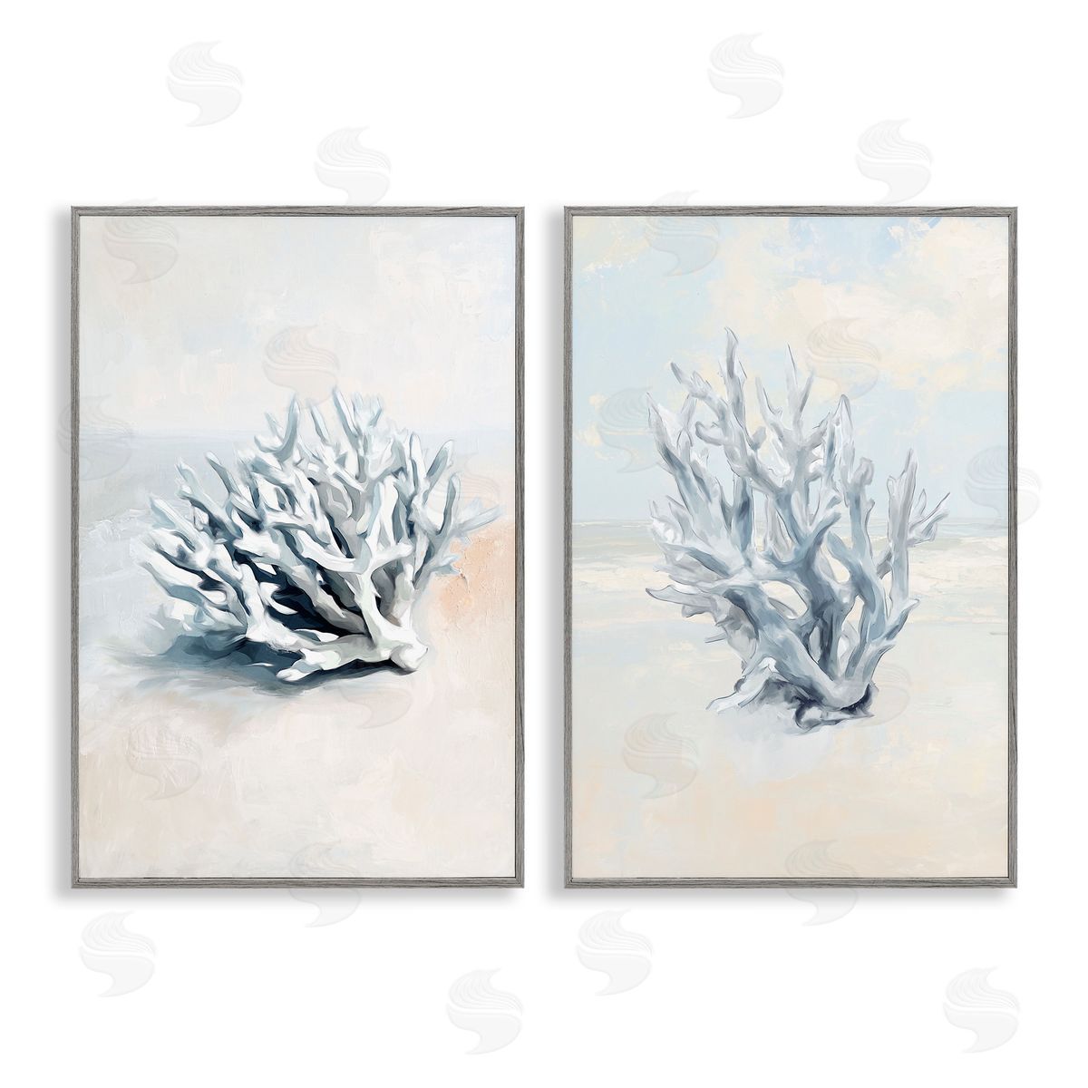 Faded White Coral Branches Grey Frame Print Wall Art, Home Decor by Ramona Murdock