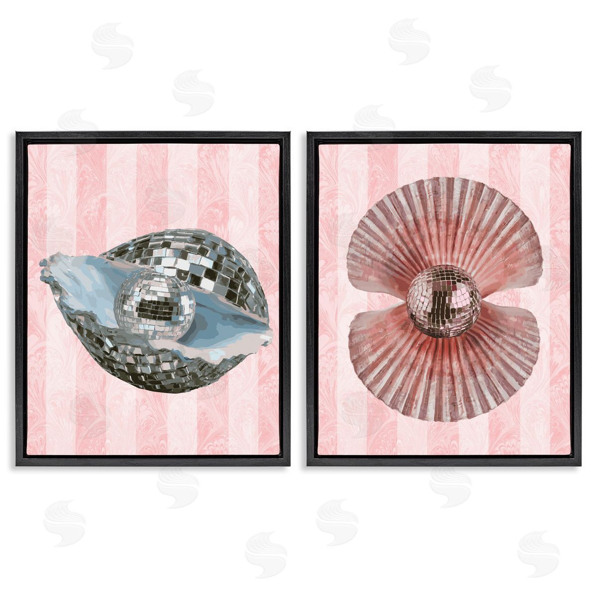 Pastel Disco Ball Sea Life Black Floating Frame Canvas Wall Art, Home Decor by Stupell Studio