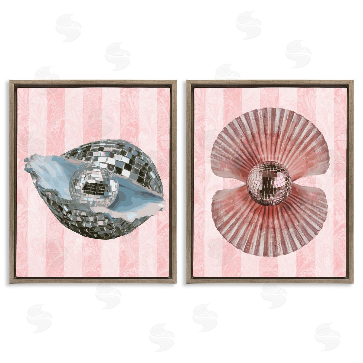 Pastel Disco Ball Sea Life Brown Floating Frame Canvas Wall Art, Home Decor by Stupell Studio