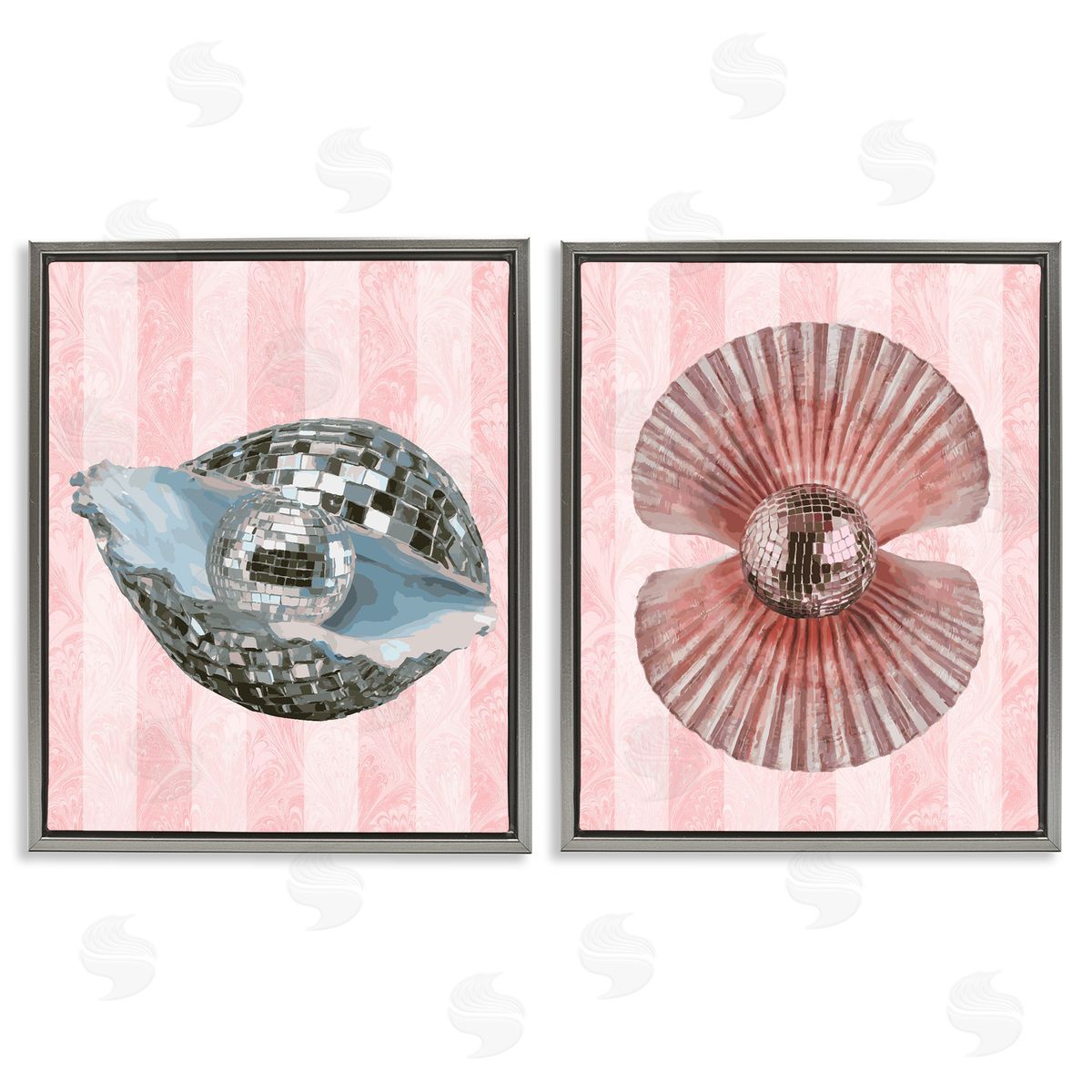 Pastel Disco Ball Sea Life Grey Floating Frame Canvas Wall Art, Home Decor by Stupell Studio
