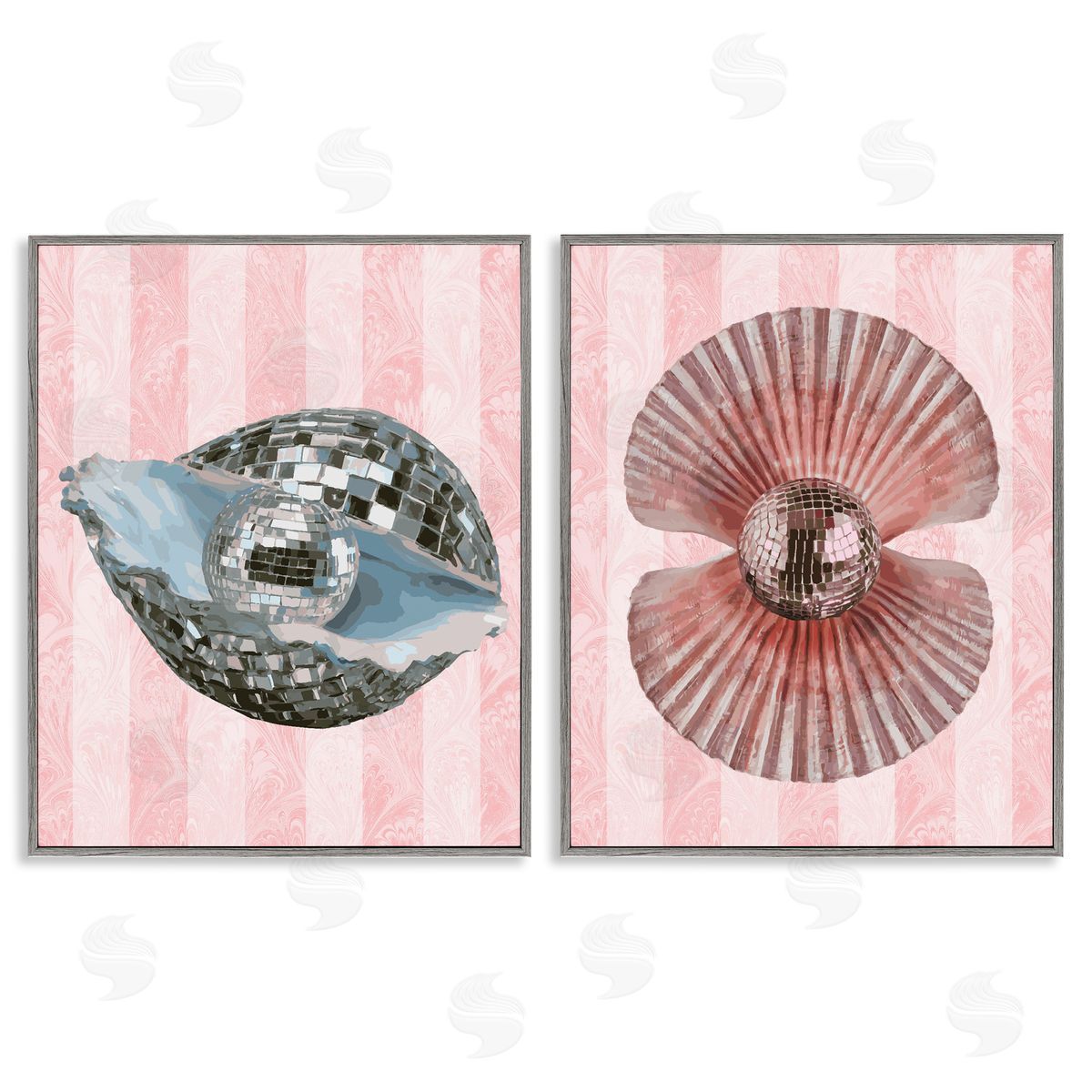 Pastel Disco Ball Sea Life Grey Frame Print Wall Art, Home Decor by Stupell Studio