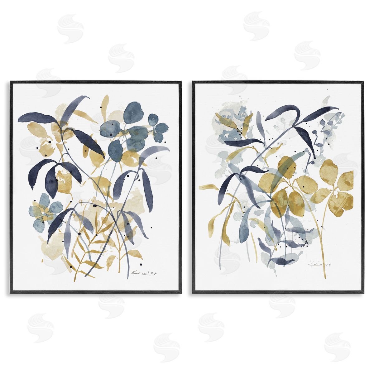Whimsy Watercolor Botanicals Black Frame Print Wall Art, Home Decor by Krinlox