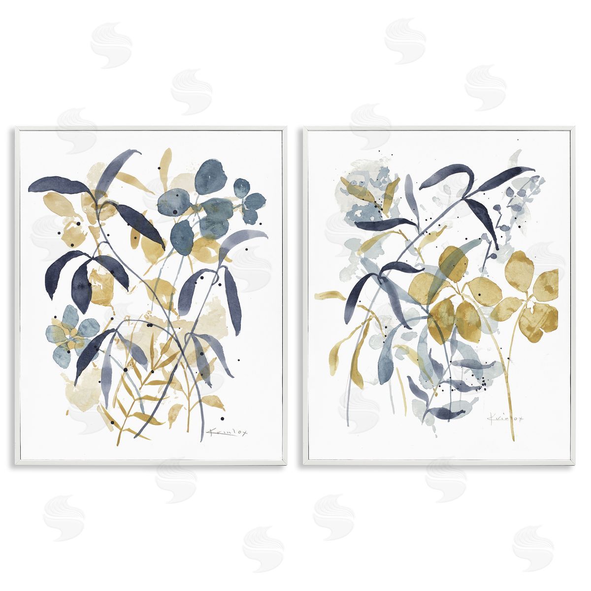 Whimsy Watercolor Botanicals White Frame Print Wall Art, Home Decor by Krinlox