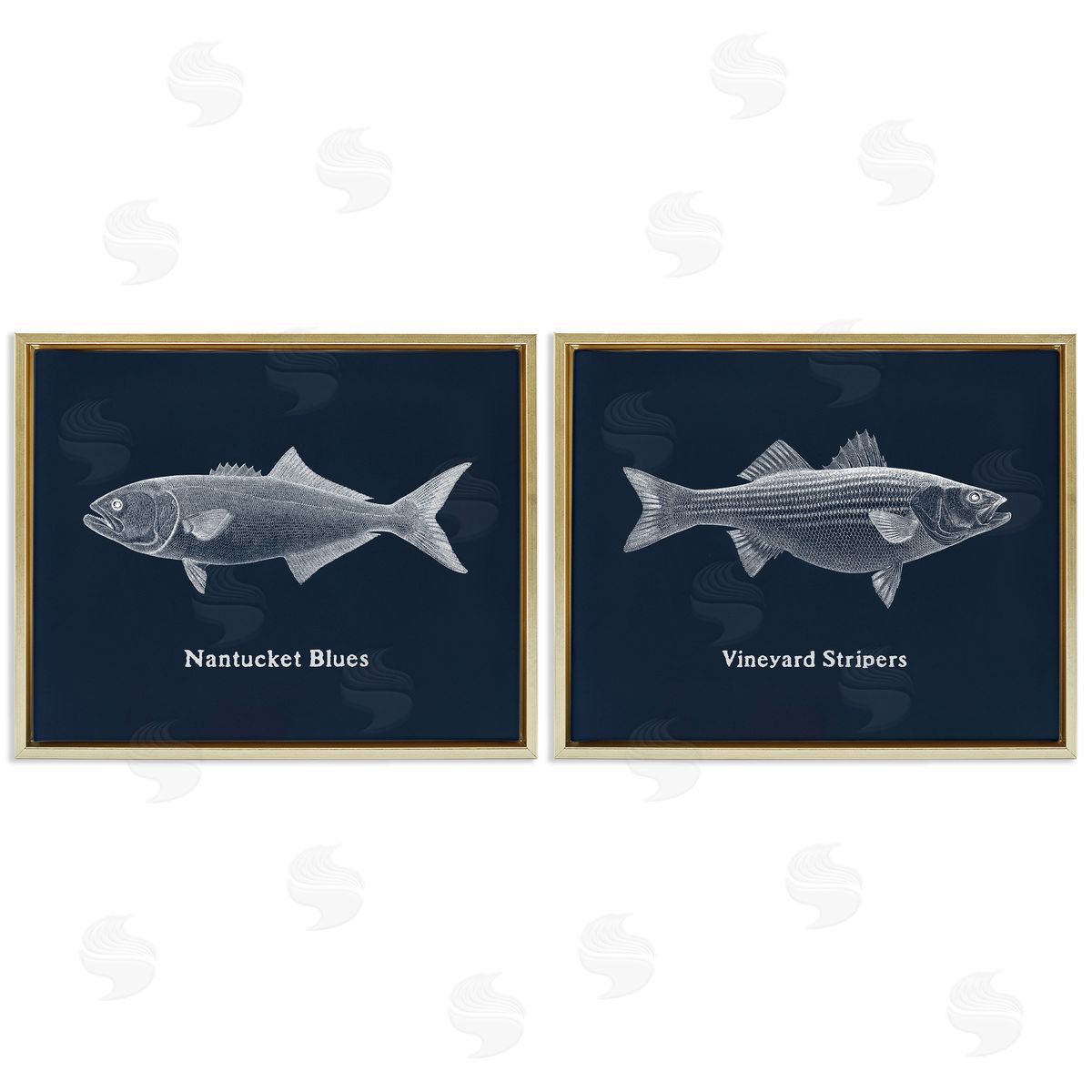Harbor Fish Phrases Gold Floating Frame Canvas Wall Art, Home Decor by Phillipa Katz