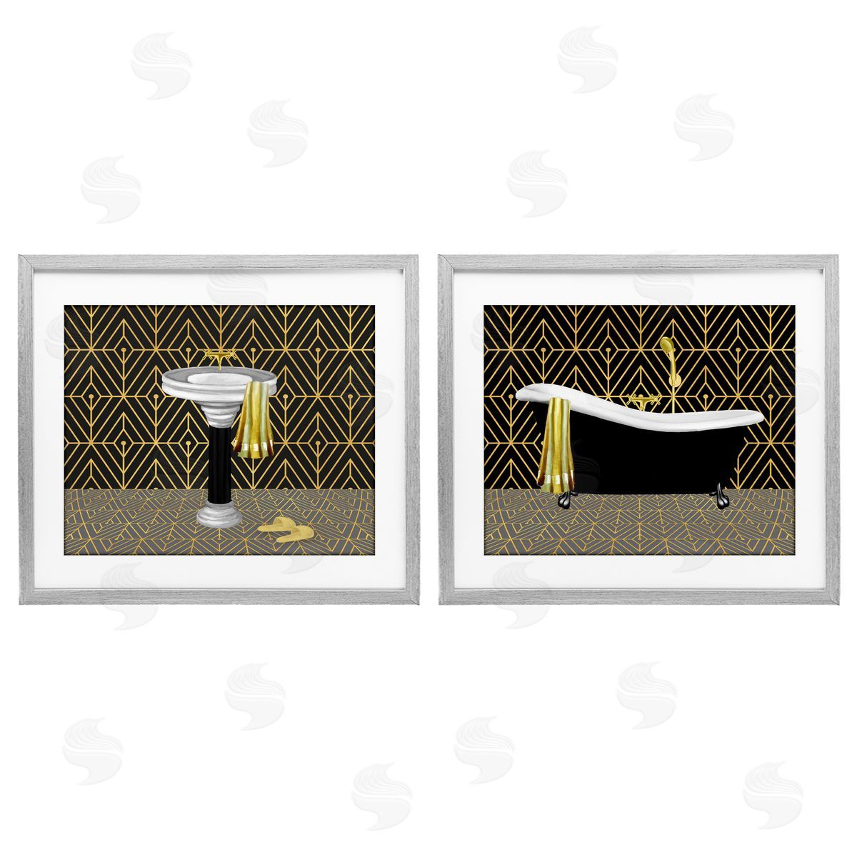Conrad Knutsen Geometric Patterned Bathroom Views Canvas Wall Art Print