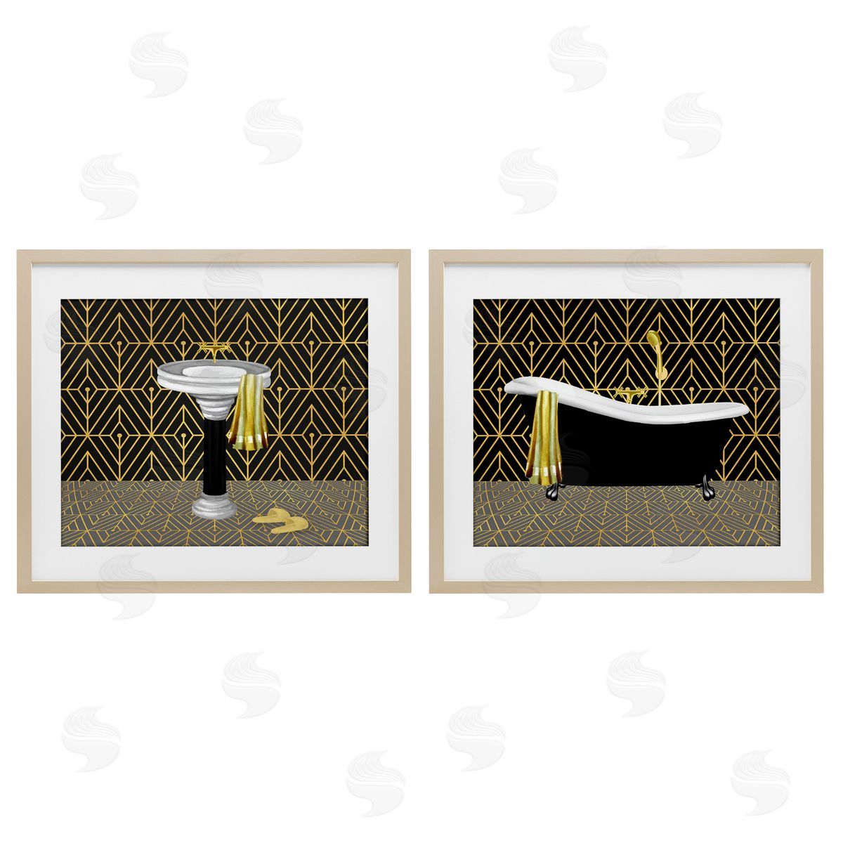Conrad Knutsen Geometric Patterned Bathroom Views Canvas Wall Art Print