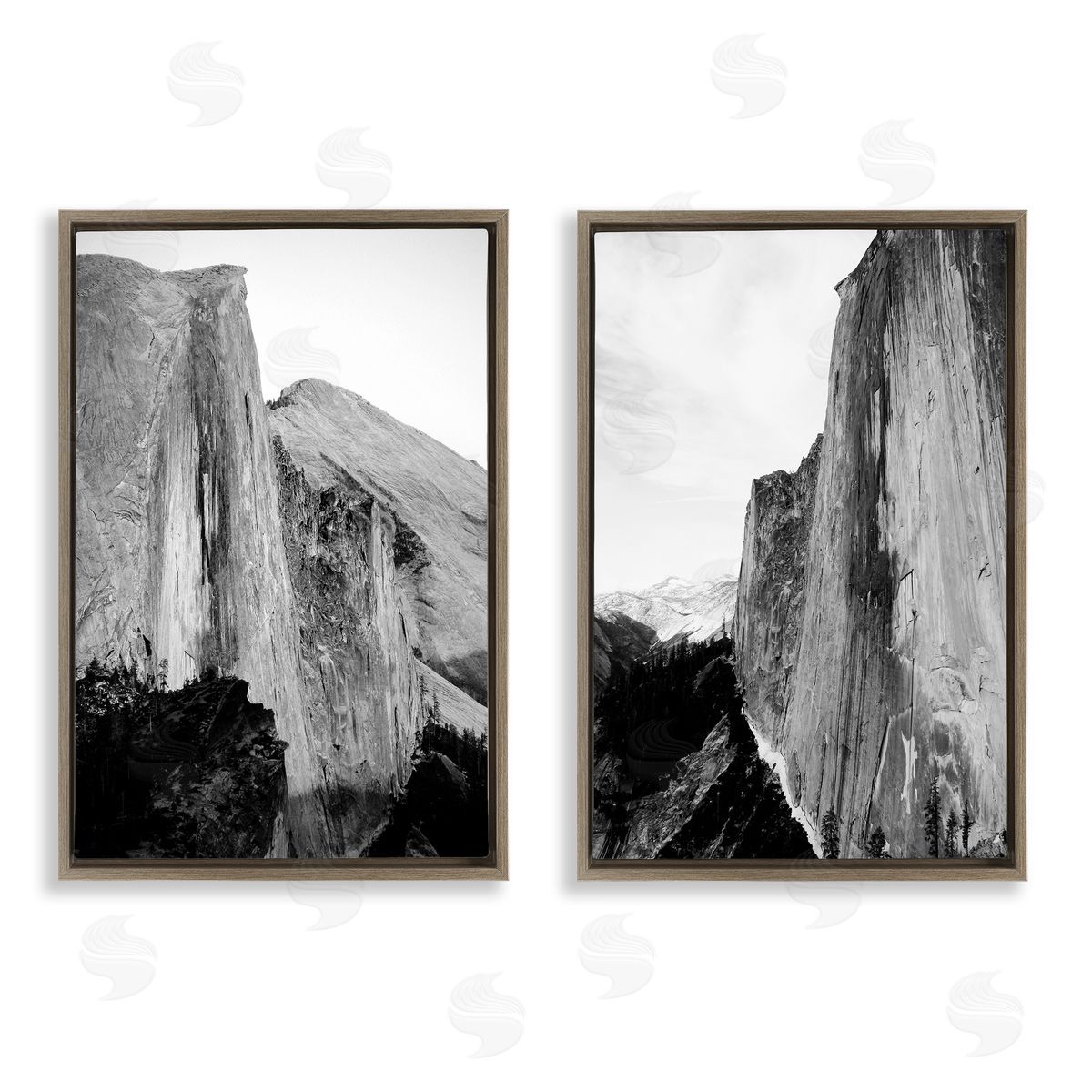 Monochrome Yosemite Cliffs Brown Floating Frame Canvas Wall Art, Home Decor by Gemma Bardot