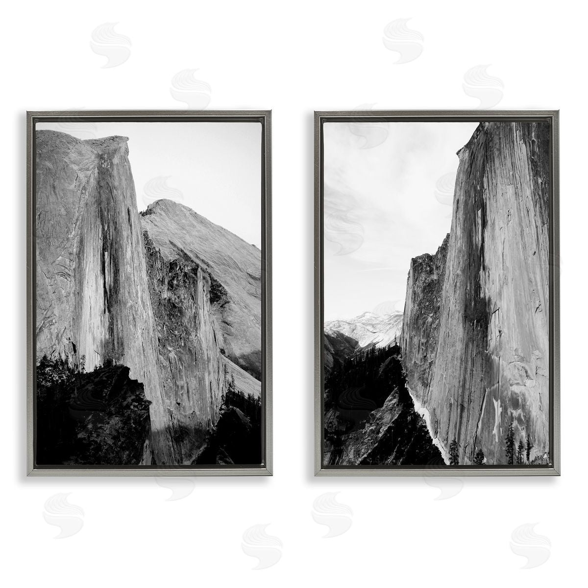 Monochrome Yosemite Cliffs Grey Floating Frame Canvas Wall Art, Home Decor by Gemma Bardot