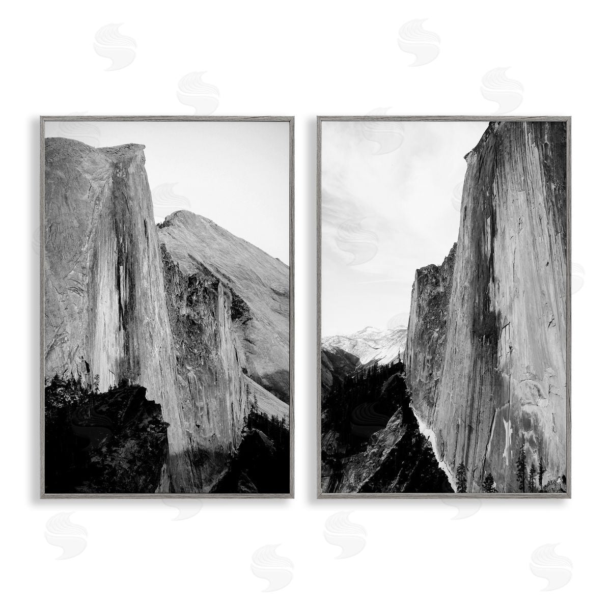 Monochrome Yosemite Cliffs Grey Frame Print Wall Art, Home Decor by Gemma Bardot