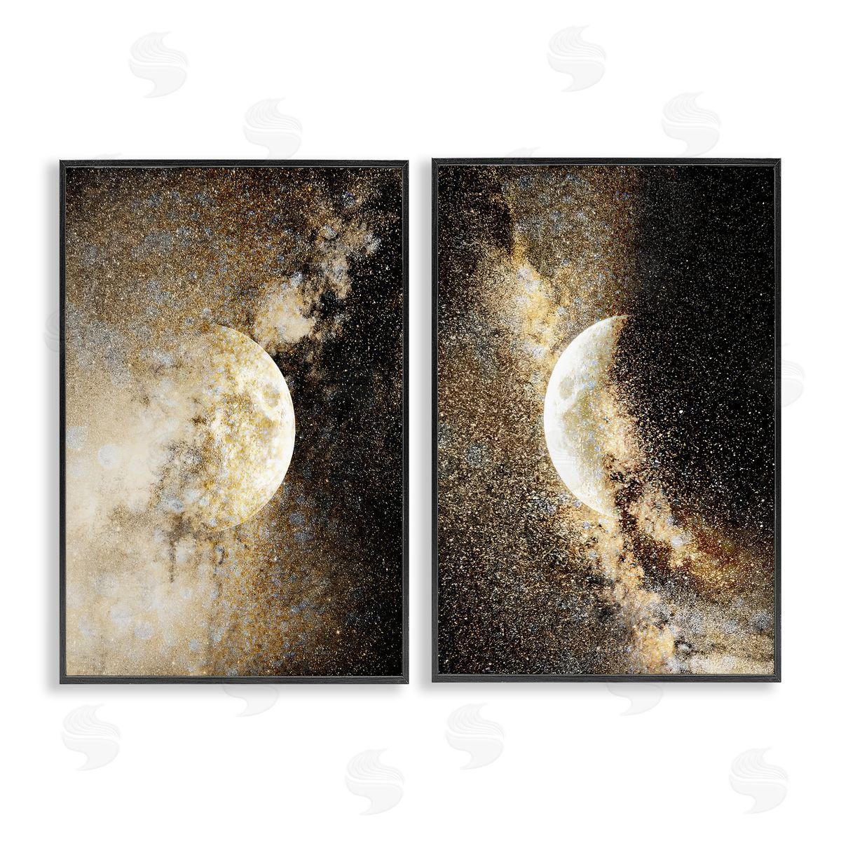 Moons with Starry Nebulas Black Frame Print Wall Art, Home Decor by Gemma Bardot