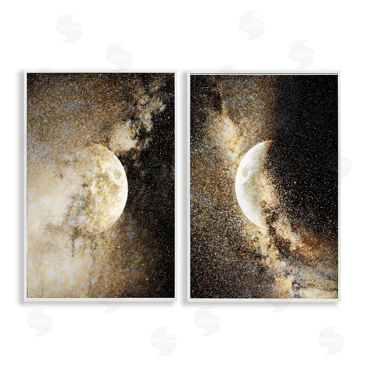 Moons with Starry Nebulas White Frame Print Wall Art, Home Decor by Gemma Bardot