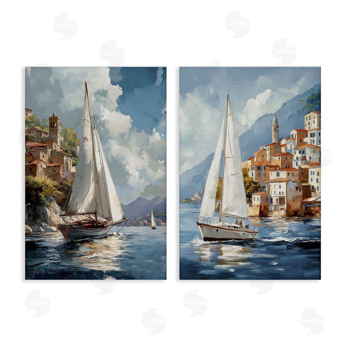 Raymond Powers Coastal Port Town Boats Canvas Wall Art Print