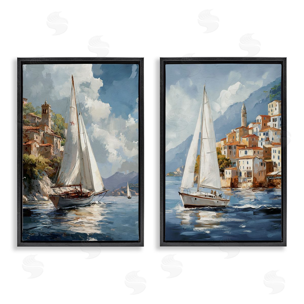 Raymond Powers Coastal Port Town Boats Canvas Wall Art Print