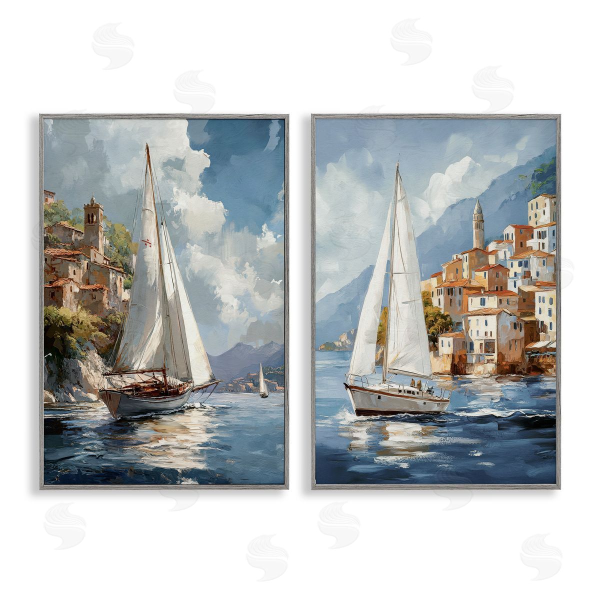 Raymond Powers Coastal Port Town Boats Canvas Wall Art Print