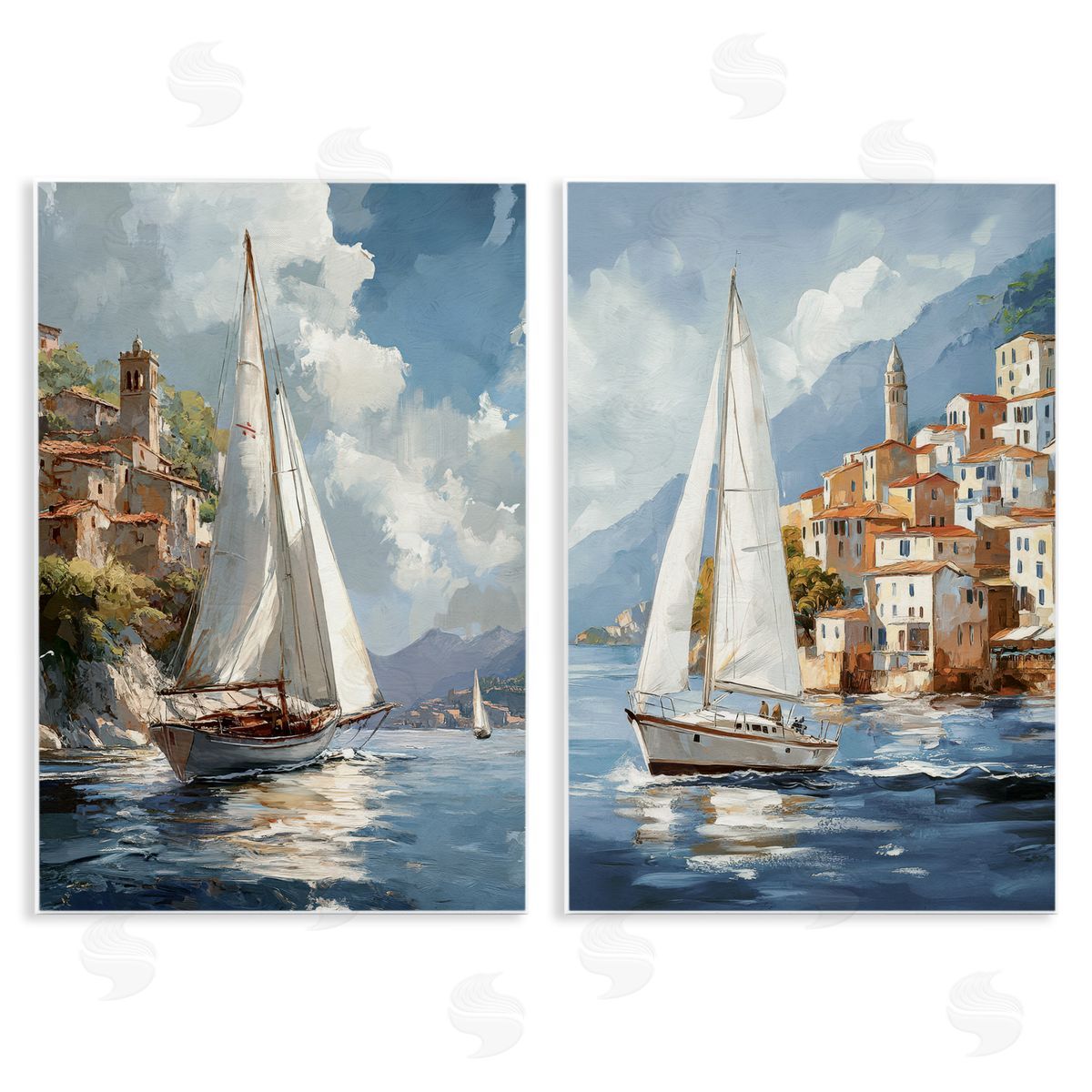 Raymond Powers Coastal Port Town Boats Canvas Wall Art Print