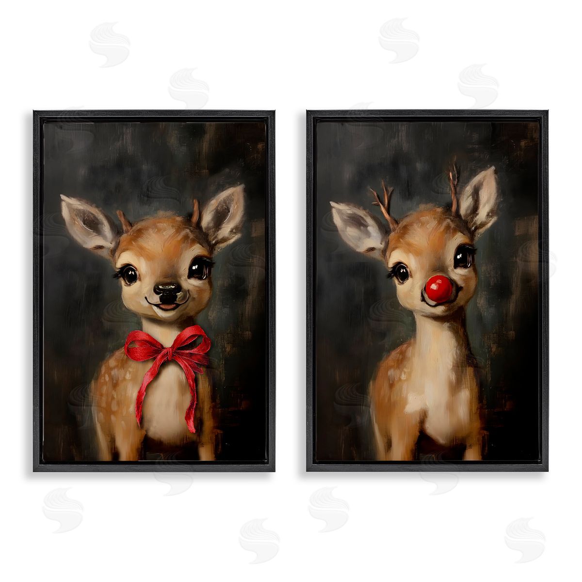 Lettered and Lined Baby Reindeer Characters Canvas Wall Art Print