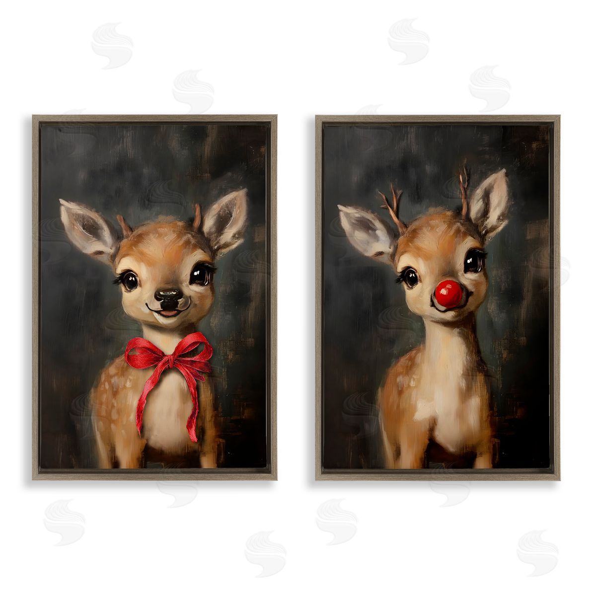 Lettered and Lined Baby Reindeer Characters Canvas Wall Art Print