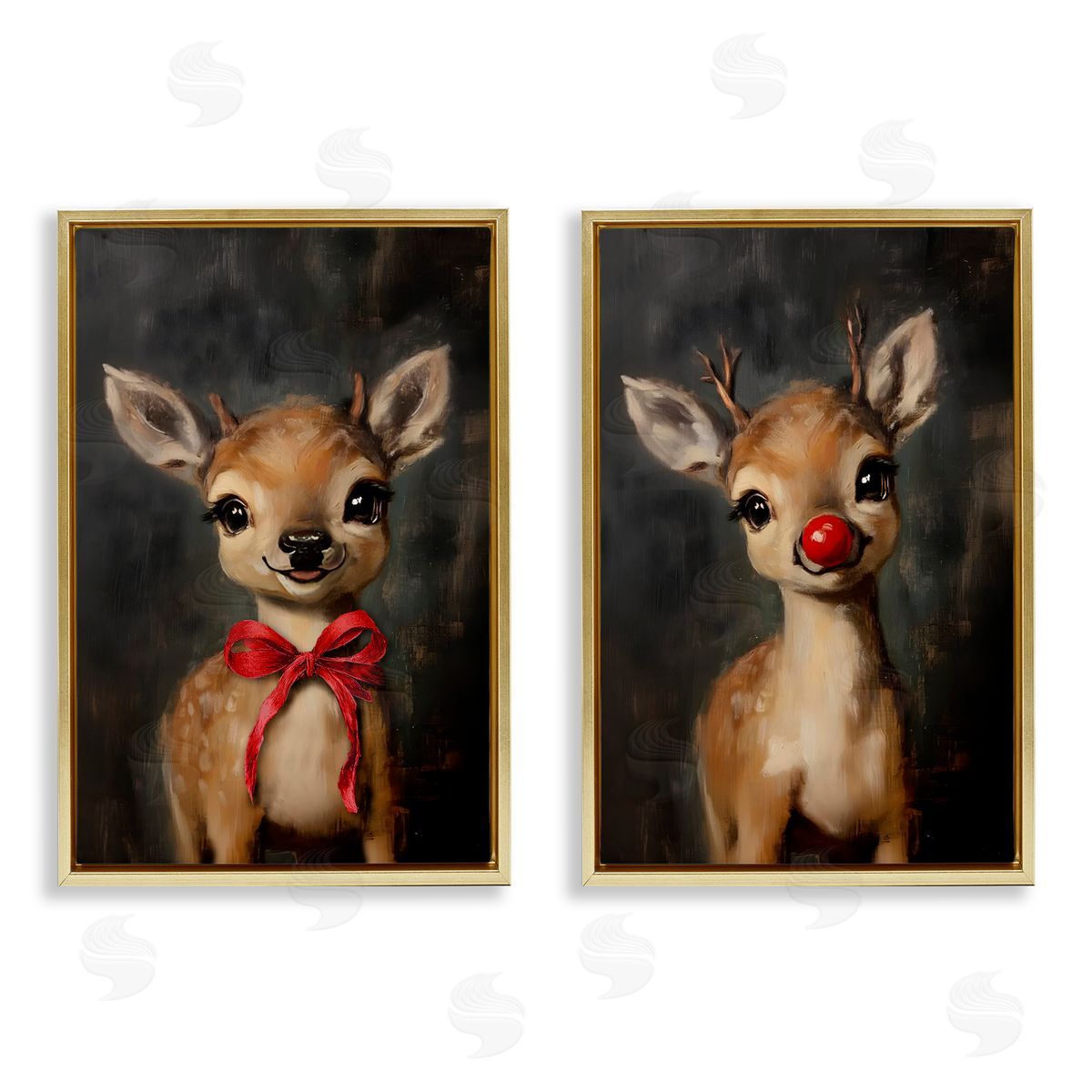 Lettered and Lined Baby Reindeer Characters Canvas Wall Art Print