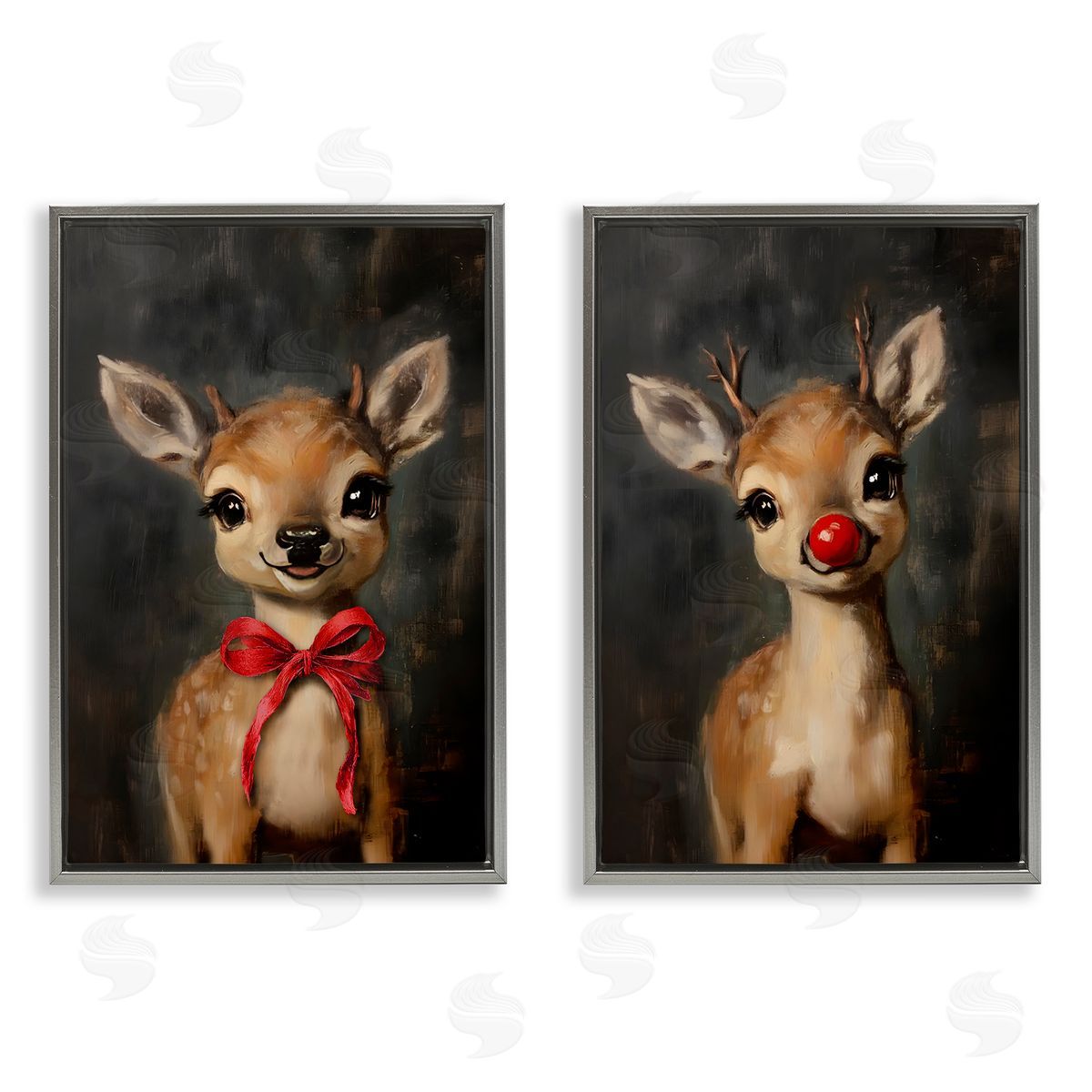 Lettered and Lined Baby Reindeer Characters Canvas Wall Art Print