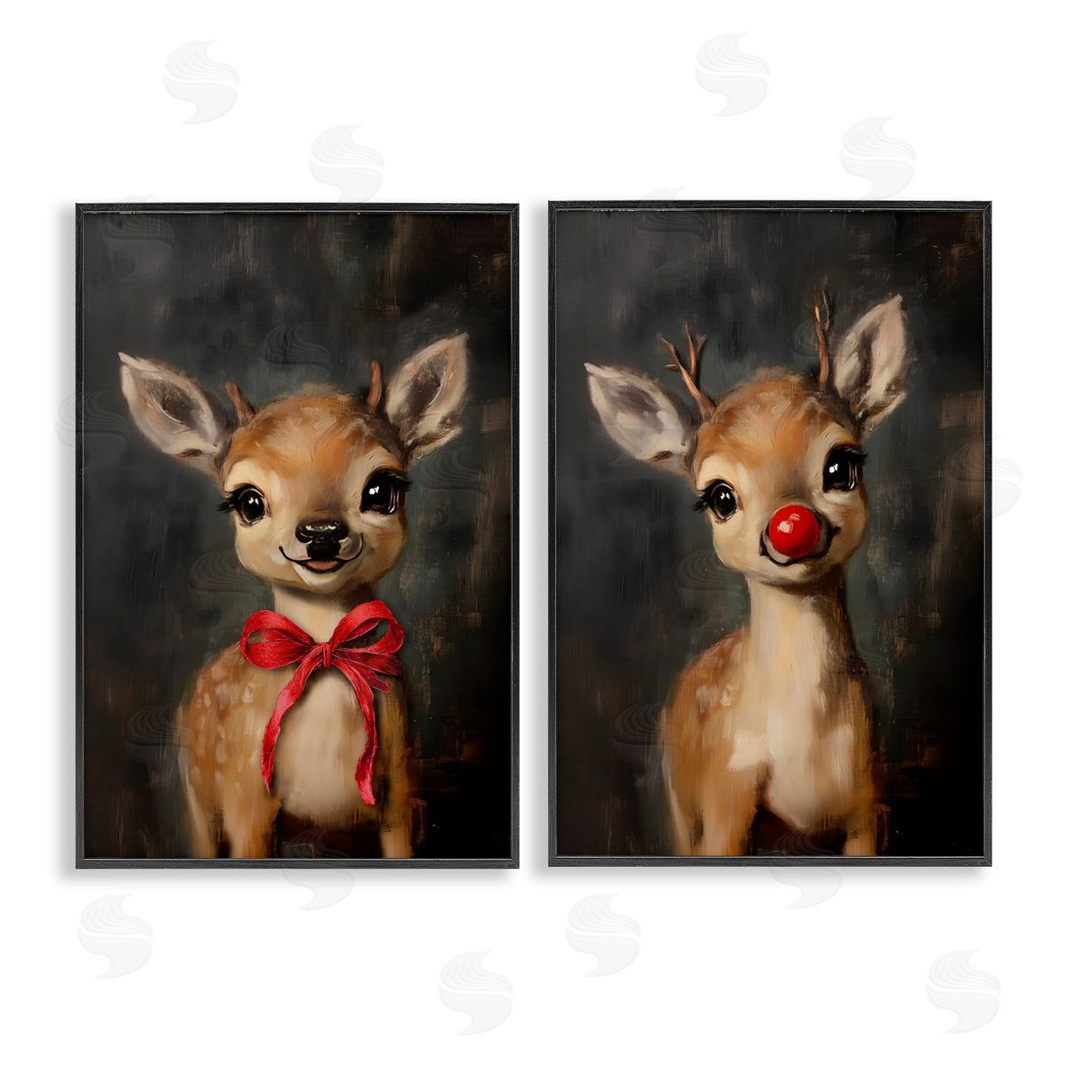Lettered and Lined Baby Reindeer Characters Canvas Wall Art Print