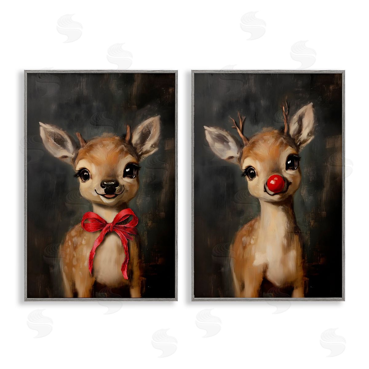 Lettered and Lined Baby Reindeer Characters Canvas Wall Art Print