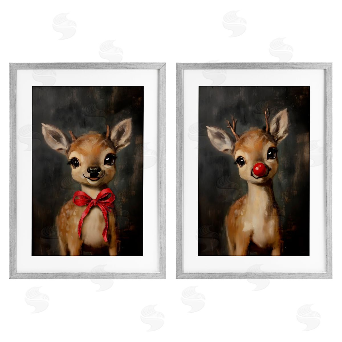 Lettered and Lined Baby Reindeer Characters Canvas Wall Art Print