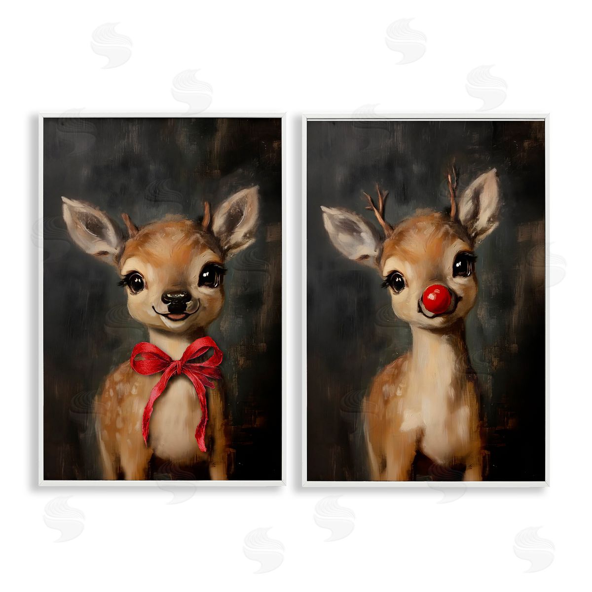 Lettered and Lined Baby Reindeer Characters Canvas Wall Art Print