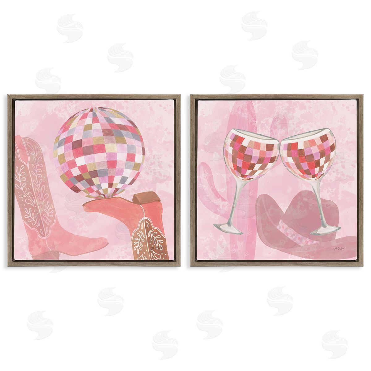 Yvette St. Amant Disco Cowgirl Western Glam Brown Floating Frame Canvas Art Set
