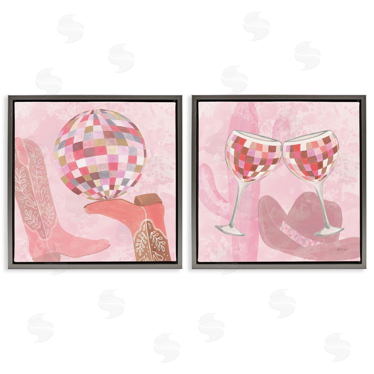 Yvette St. Amant Disco Cowgirl Western Glam Gray Floating Frame Canvas Art Set