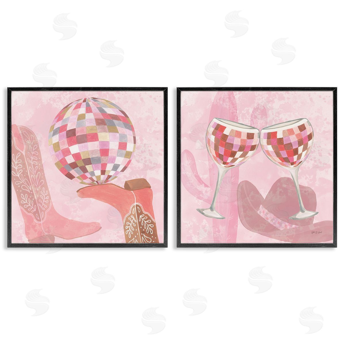 Yvette St. Amant Disco Cowgirl Western Glam Black Framed Giclee Art Set