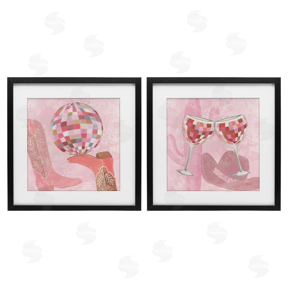 Yvette St. Amant Disco Cowgirl Western Glam Black Framed Print Under Glass Set