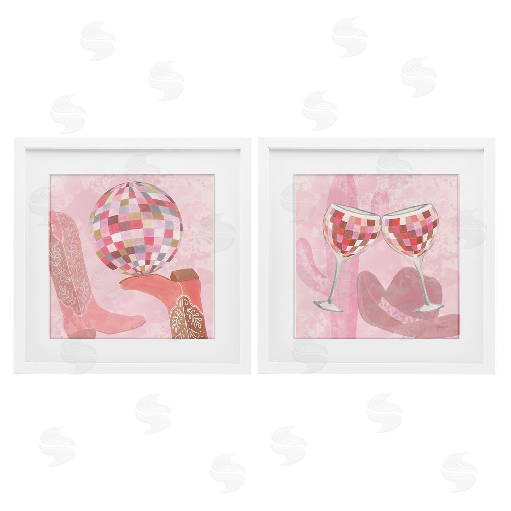 Yvette St. Amant Disco Cowgirl Western Glam White Framed Print Under Glass Set