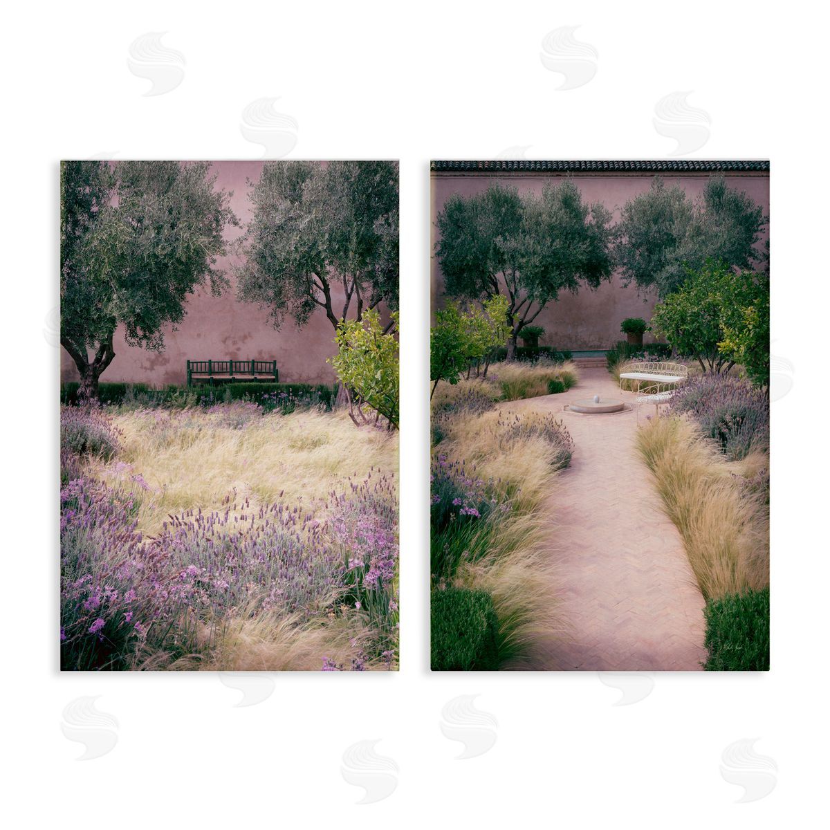 Deborah Revell Natural Paradise Garden Benches Canvas Wall Art Print